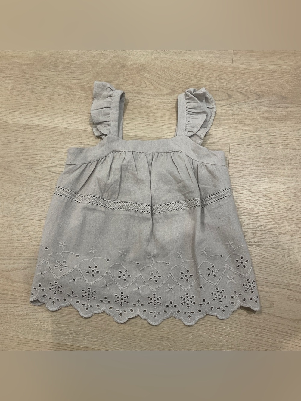 Zara Light Beige Eyelet Ruffle Top